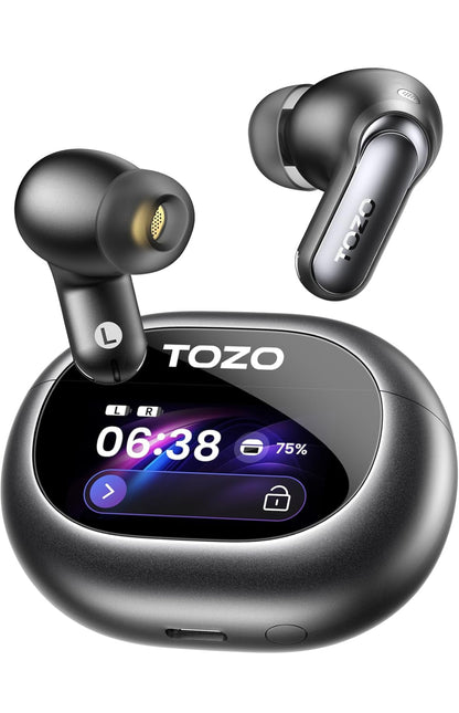 Pro Active Noise Cancelling Wireless Earbuds w/ Smart Touch Screen, LDAC Hi-Res Audio, Stereo Bass,IPX8 Waterproof - Wireless Charging