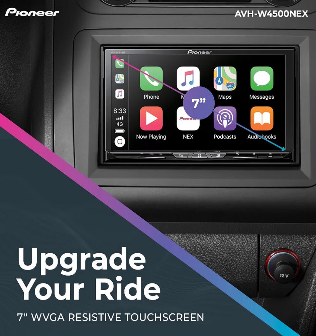 Pioneer AVH-W4500NEX 7" Resistive Touchscreen Double Din Car Stereo
Multimedia Receiver, Wireless Apple CarPlay, Android Auto, Bluetooth, CD/DVD, USB, Backup Camera, HD Radio, FLAC, Hi-Volt RCA