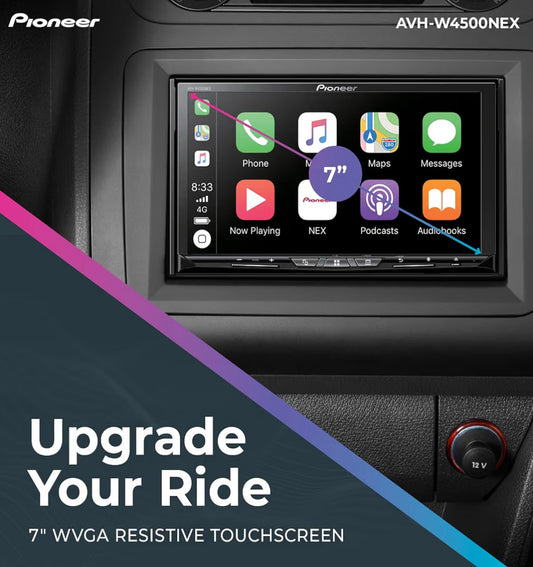 Pioneer 7" Resistive Touchscreen Double Din Car StereoMultimedia Receiver, Wireless Apple CarPlay, Android Auto, Bluetooth, CD/DVD, USB, Backup Camera, HD Radio, FLAC, Hi-Volt RCA