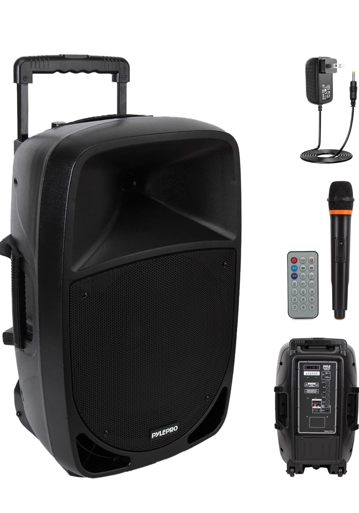 Portable Bluetooth PA Speaker - 12’’ 1200W Subwoofer, LED Battery Indicator Lights W/Built-In Rechargeable Battery, MP3/USB/SD Card Reader, and UHF Wireless Microphone