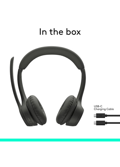 Logitech Zone 301 Draadlose Bluetooth-koptelefoon met Geraasdempende Mikrofoon, Versoenbaar met Windows, Mac, Chrome, Linux, iOS, iPadOS, Android – Grafiet