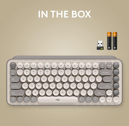Logitech POP Keys Meganiese Draadlose Sleutelbord met Aanpasbare Emoji-sleutels, Duursame Kompakte Ontwerp, Bluetooth- of USB-verbinding, Multi-toestel, OS-versoenbaar -Mist