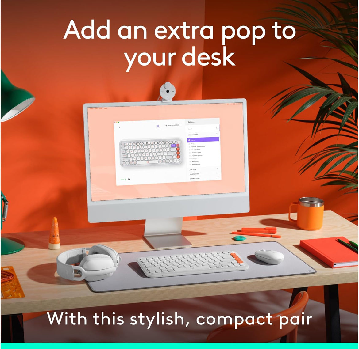 Logitech POP ICON Combo, Bluetooth-sleutelbord-en-muiskombinasie, Gemaklike Tik, programmeerbare Sleutels en Knoppies, Stil klikke, Maklike Skakel tot 3 Toestelle – Spierwit