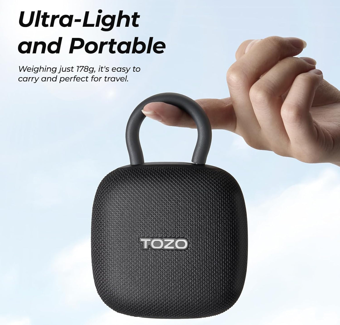 PE1 Mini Portable Bluetooth Speakers w/ Adjustable Carabiner IPX8 Waterproof, 32H Playtime - Black
