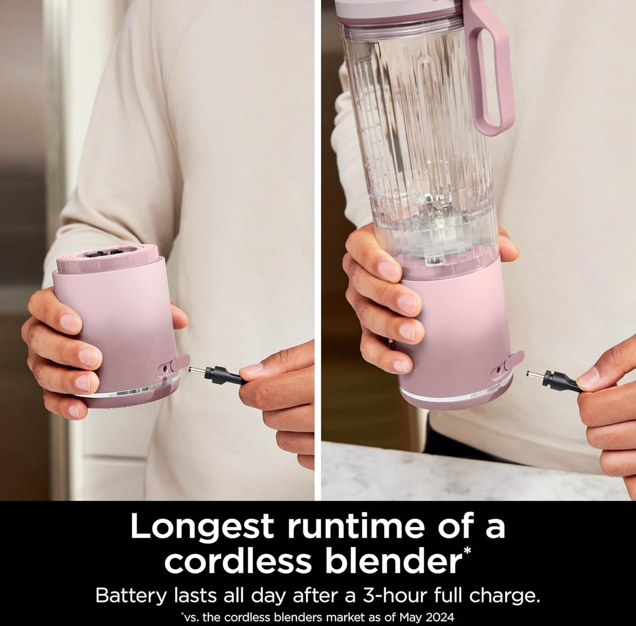 Ninja Blast Max, Portable Blender + Twist & Go, Personal Smoothie, Blend, Ice Crush, 3 Programs, Cordless, 22 oz - PINK, BC251PK