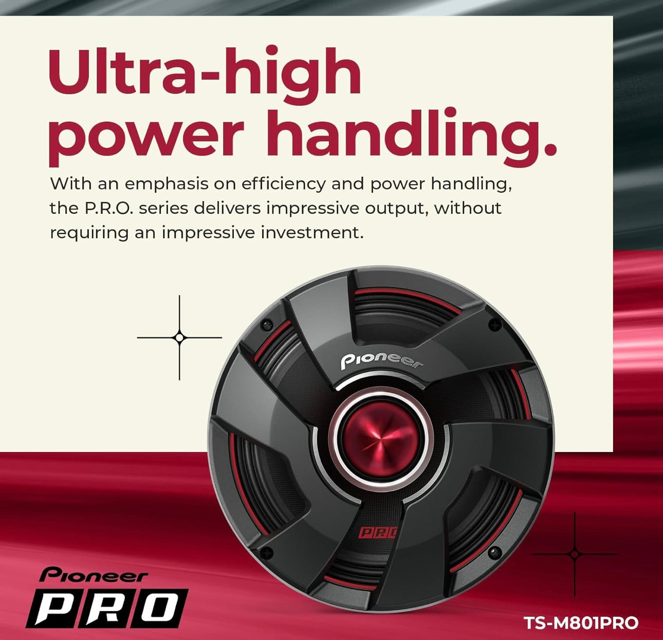 Pioneer TS-M801PRO, Motorvoertuigoudioluidsprekers, Volreeks, Helder Klankgehalte, Maklike Installasie en Verbeterde Basrespons, 8”-luidsprekers