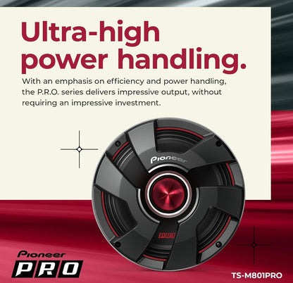 Pioneer TS-M801PRO, Motorvoertuigoudioluidsprekers, Volreeks, Helder Klankgehalte, Maklike Installasie en Verbeterde Basrespons, 8”-luidsprekers