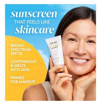 Olay Onsigbare Sonskerm, SPF 35, 100% Onsigbare Gesigsonskerm en Grimeringonderlaag - Geurloos met Vitamien C & E, Aloe Vera (1.7 Oz)