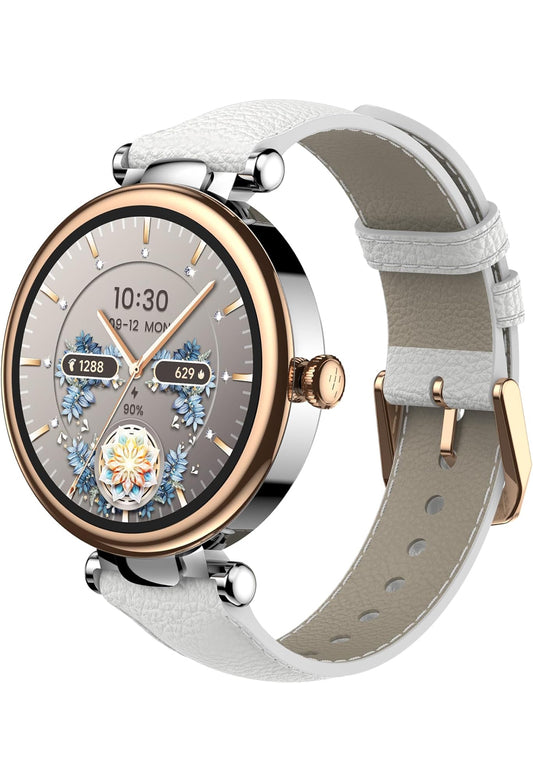 Smart Watch 1.32" HD Color Screen, Health Tracker w/ Sleep Monitor, Waterproof, Bluetooth (Leather Strap)