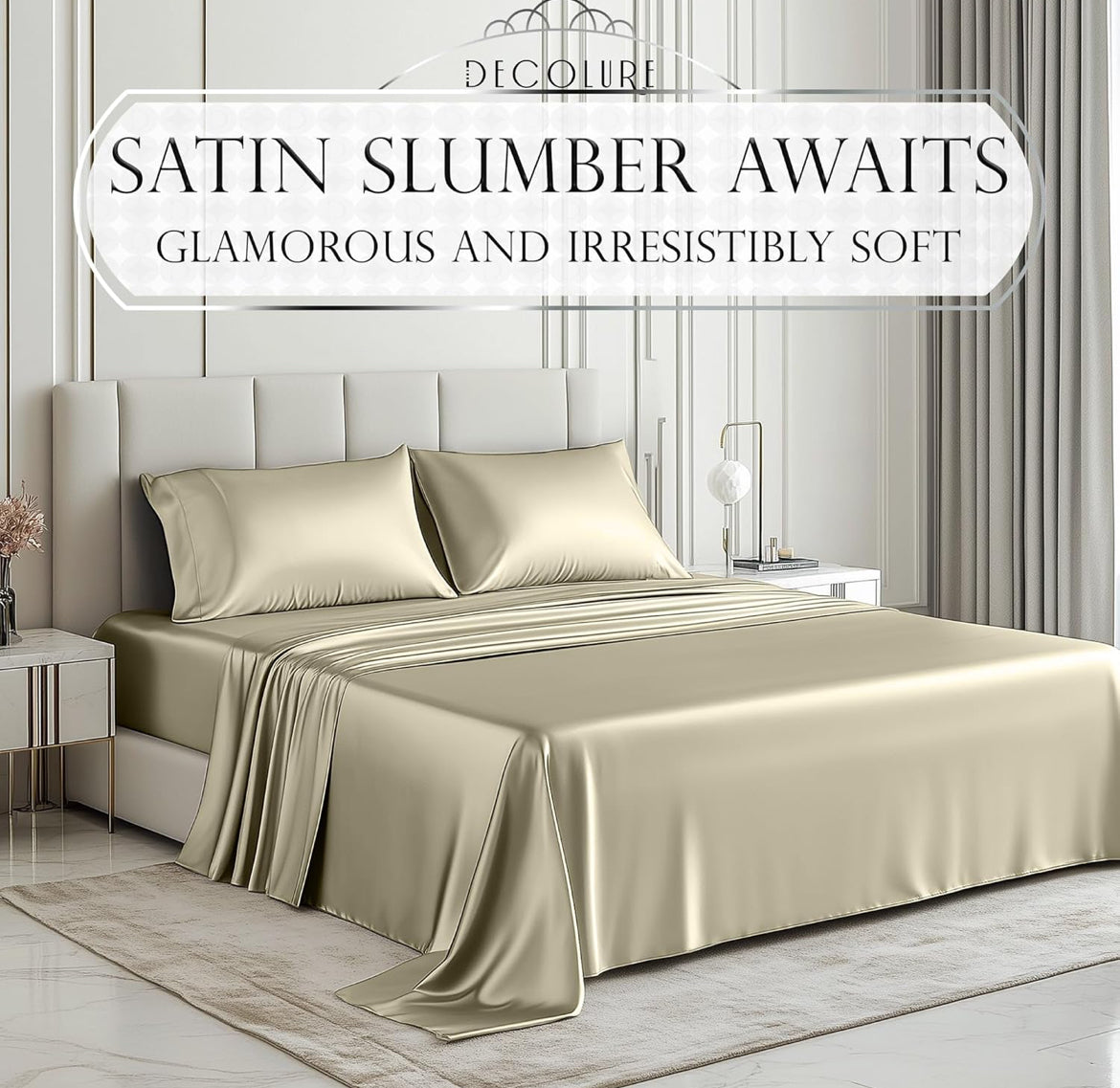 4 STUKS Luukse Syagtige Queen Size Beddegoedstel – Sagter As Sy, Kreukelvry met 38 cm Diep Hoeslaken – (Sjampanje)