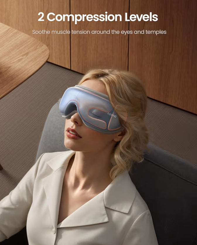 New Eye Massager w/ Heat Eyeris  with Remote, Compression, Silent Mode, Bluetooth, Heated Sleep Mask for Strain Relief (Blue)
