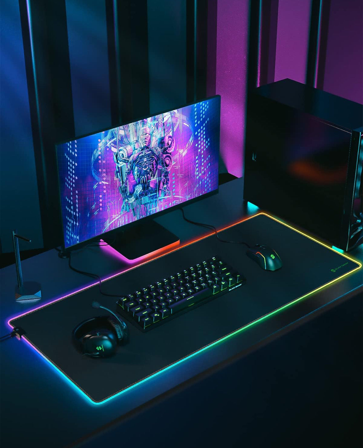 Black Shark RGB 35.4"x15.75"x0.15" Extended Desk Mat with Smooth Surface Manta P7