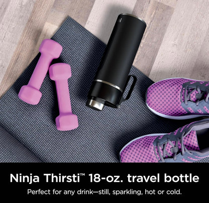 Ninja DW2401BK Thirsti 24oz Reiswaterbottel, Lekvry, 24 Uur Koud, Skottelgoedwasser Veilig, Dubbelwandige Vlekvrye Staal Geïsoleerde Tuimelaar - Oniks Swart