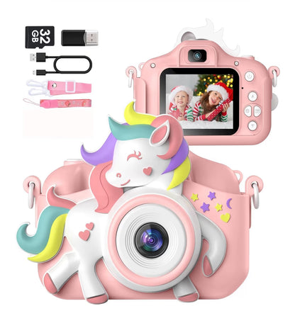 Kids Selfie Camera 20 MP HD 1080P IPS Screen Dual Digital Toy w/ 32Gb Card - (White/Pink)