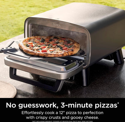 Ninja Artisan Buite Pizza Oond, 12-duim, 3-minute Pizza, Napolitaans, Dun Kors, New York Chicago, Pasgemaak, 700F Maksimum Temperatuur, Elektriese Hitte, Bak, Braai, Rys, Warmhou (MO201)