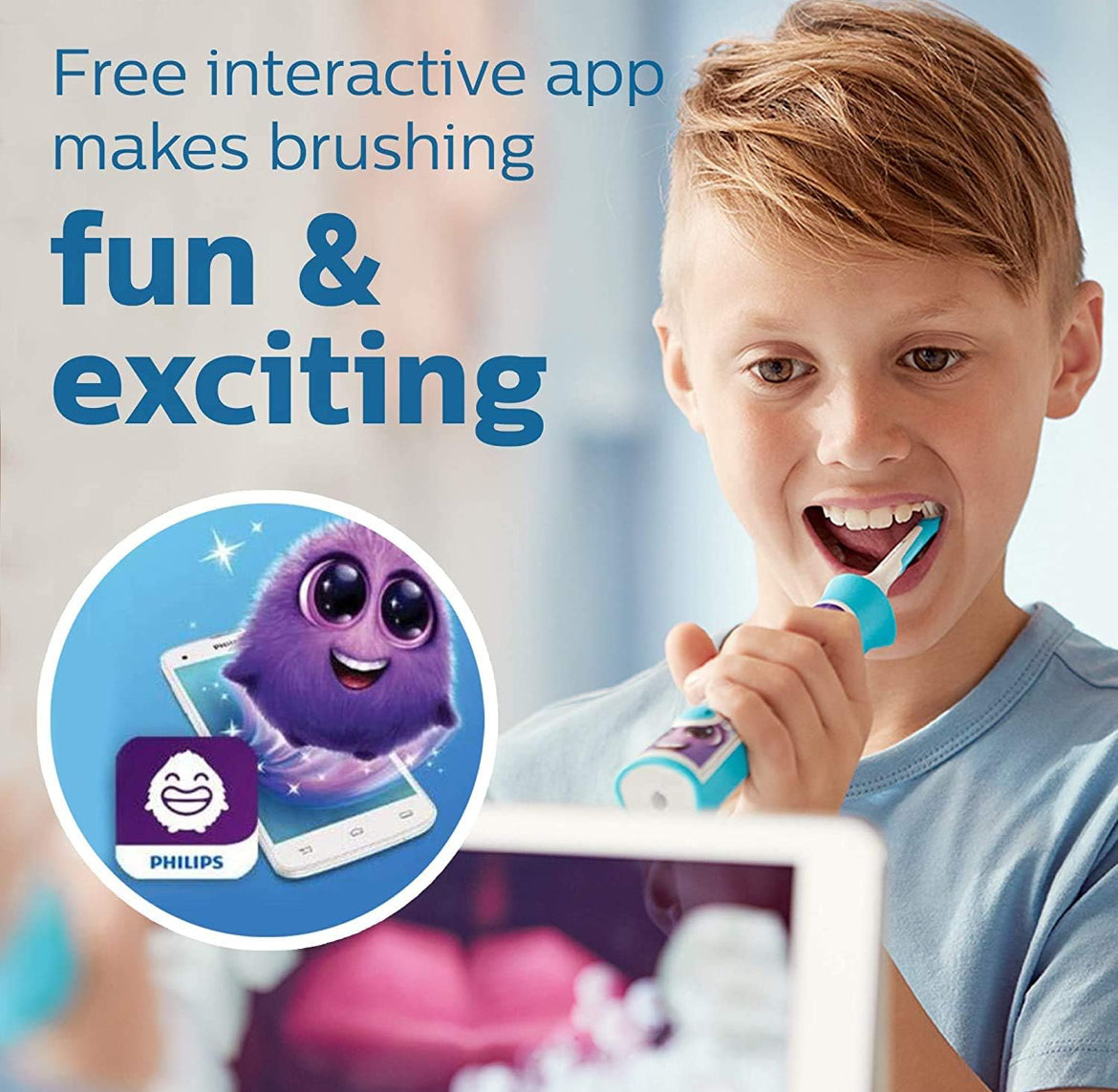 Philips Sonicare for Kids 3+ Bluetooth-gekoppelde Herlaaibare Elektriese Kragtandeborsel, Interaktief vir Beter Borsel, Pienk, HX6351/41