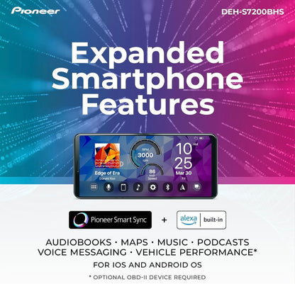 Pioneer DEH-S7200BHS Klank-CD-ontvanger en Bluetooth-motorstereo – Enkel Din, Amazon Alexa, HD Radio en Verbeterde Klankfunksies