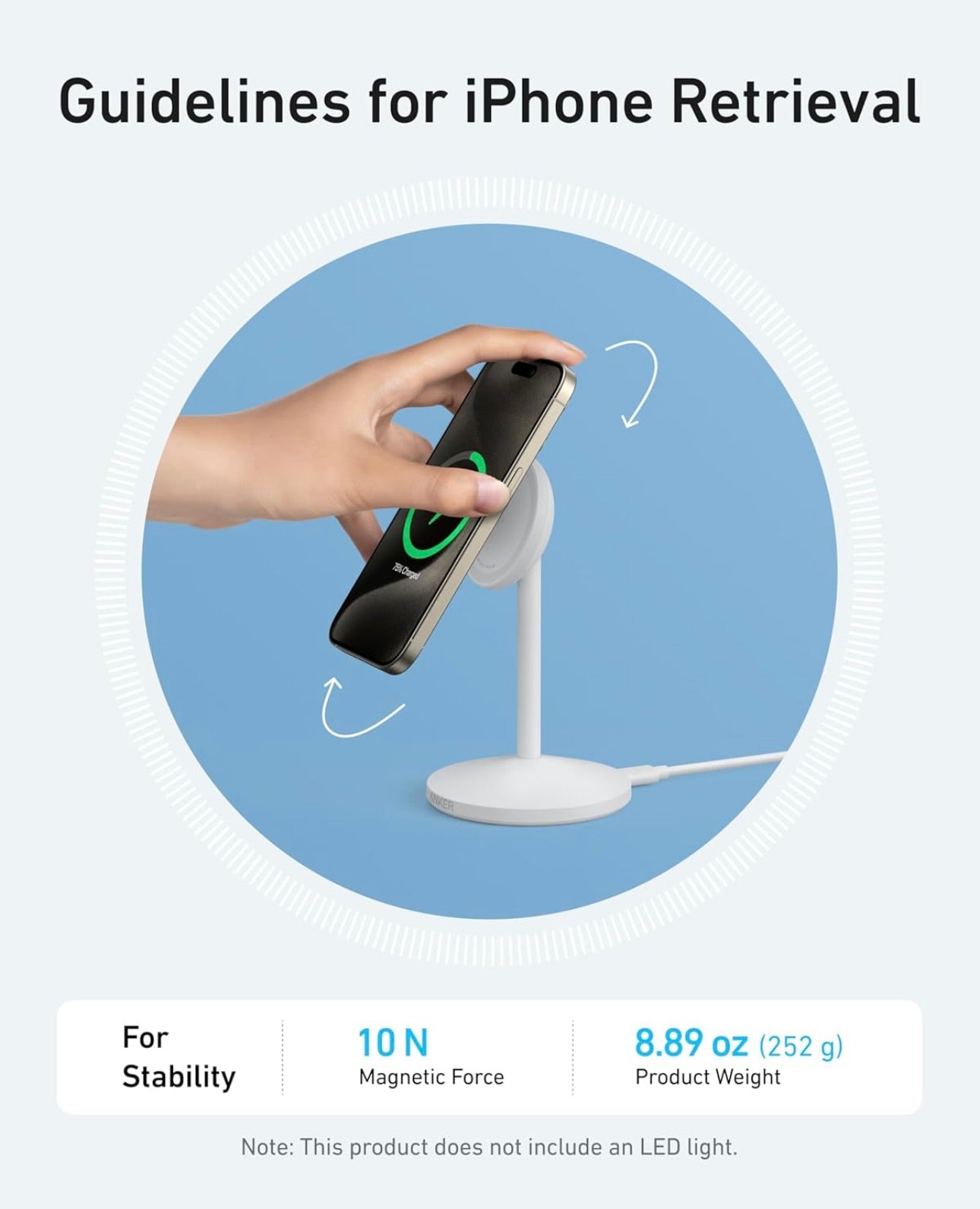 Anker MagGo iPhone 16 MagSafe-Compatible Wireless Charger Stand - WHITE (No AC Adapter)