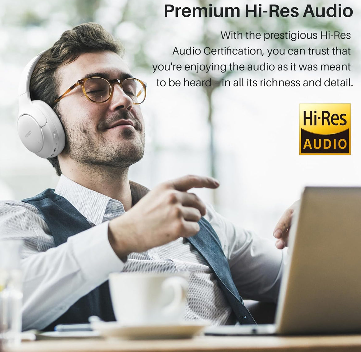 Hybrid Active Noise Cancelling Headphones, Wireless Over Ear Bluetooth, 40H Playtime, Hi-Res Audio Custom EQ, Comfort Fit Ear Cups (White)