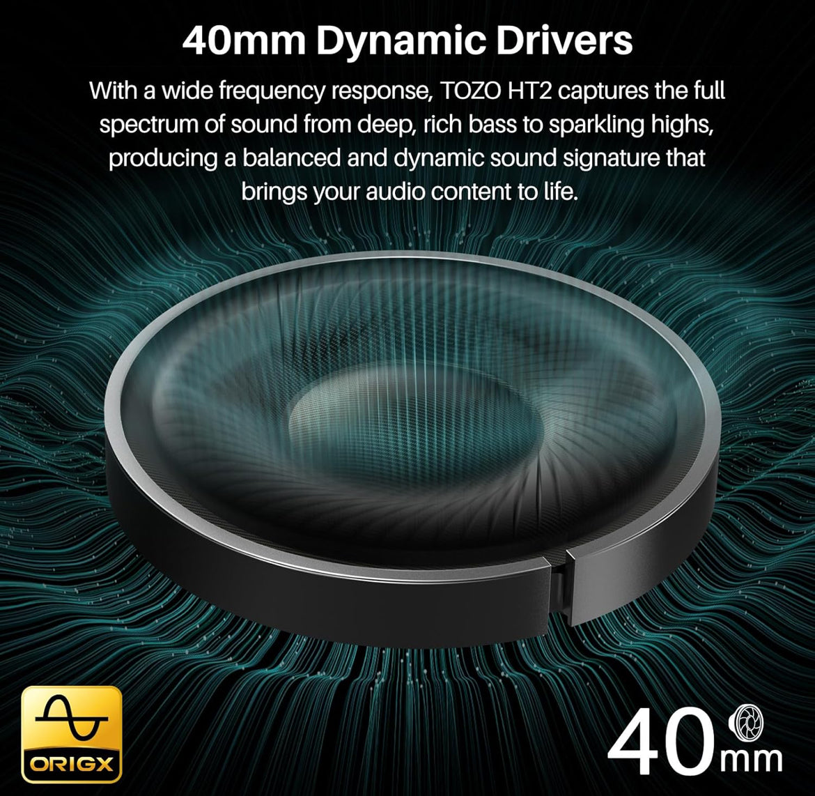 HT2 Hybrid Active Noise Cancelling Headphones, Wireless Over Ear Bluetooth Headset, 60H Playtime - Khaki