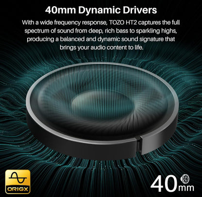 HT2 Hybrid Active Noise Cancelling Headphones, Wireless Over Ear Bluetooth Headset, 60H Playtime - Khaki