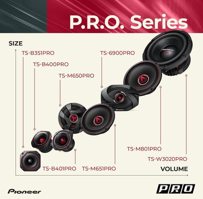 Pioneer TS-B401PRO, Motorluidsprekers, Volreeks, Duidelike Klankgehalte, Maklike Installasie en Verbeterde Bassweergawe, 4 duim Luidsprekers