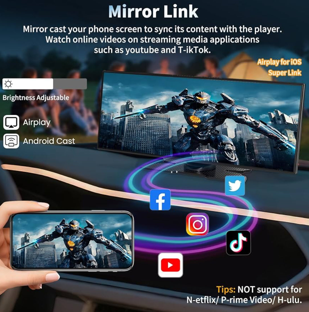 Wireless HD 11.5'' Carplay & Android Auto Car Stereo Touchscreen w/ 4K Dash Cam 1080P Backup Camera,Voice Control/GPS Navigation/Mirror Link/Bluetooth/AUX/FM