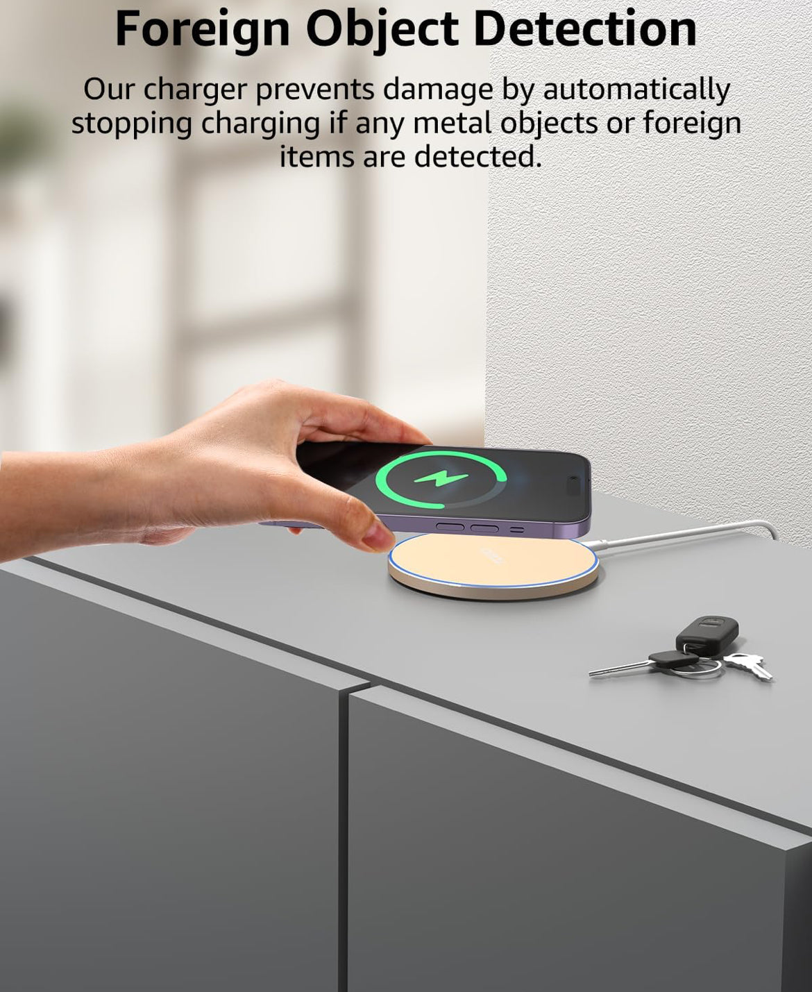 New Anti-Slip Wireless Charger 15W Max Fast Charging Pad Compatible w/ iPhone,Samsung Galaxy - Champagne
