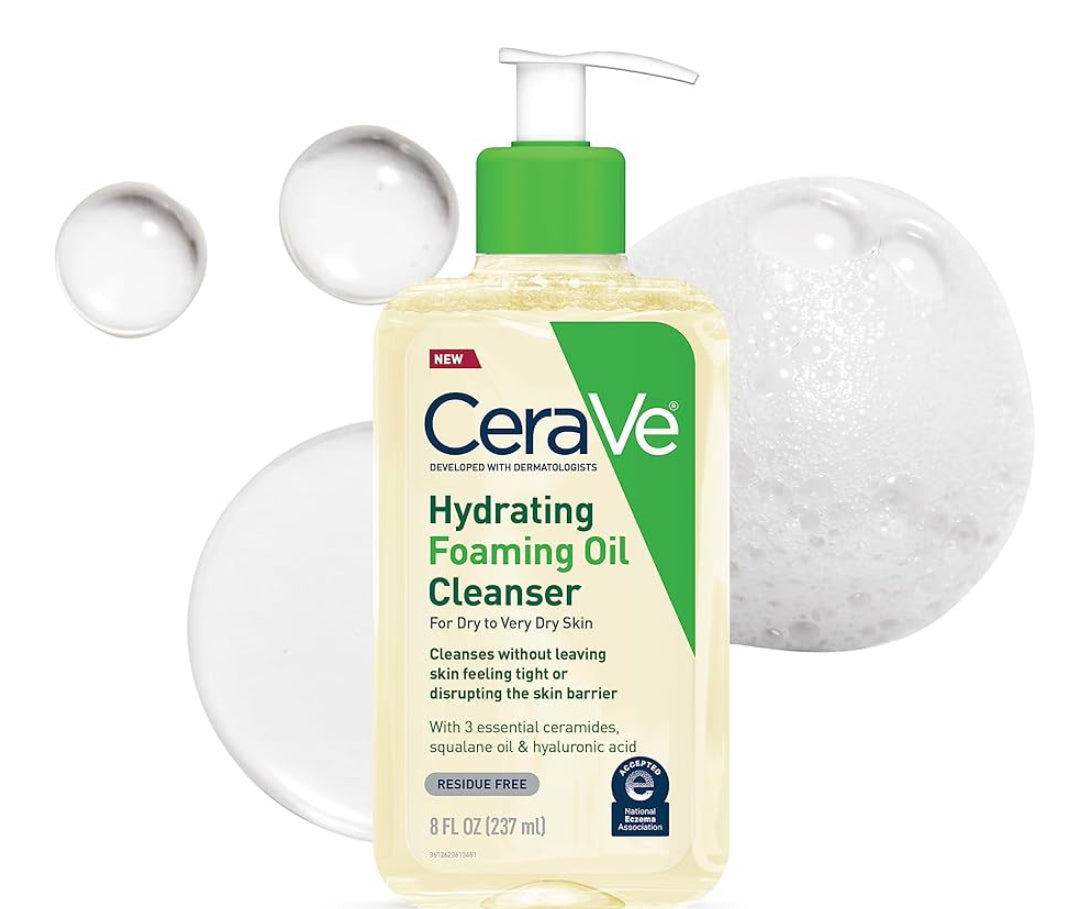 CeraVe Hydrating Foaming Oil Cleanser, Moisturizing Cleanser for Face & Body, Squalane Oil + Hyaluronic Acid For Dry to Very Dry Skin (8 FL Oz)