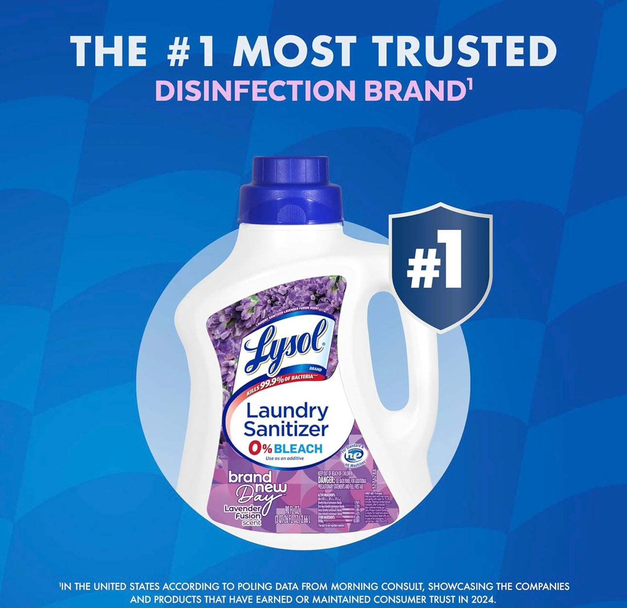 Lysol Ontsmettende Wasgoedontsmettingsmiddel en Geurversterker, Wasgoedwasmiddel-byvoegmiddel, Kleurveilige Bleikmiddelalternatief, Wasgoedreukverwyderaar, Dood Bakterieë en Virusse, Laventelgeur, 2.6L