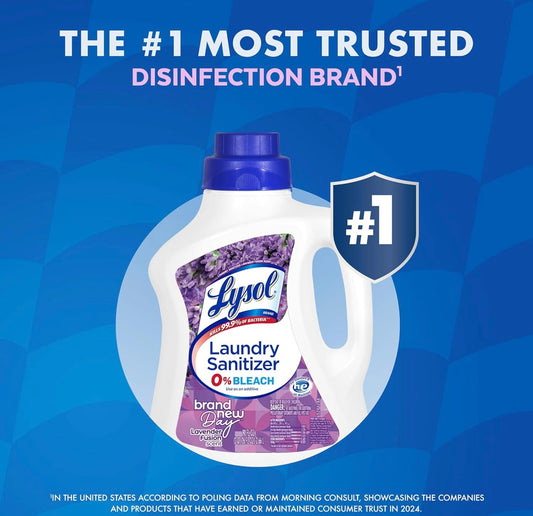 Lysol Ontsmettende Wasgoedontsmettingsmiddel en Geurversterker, Wasgoedwasmiddel-byvoegmiddel, Kleurveilige Bleikmiddelalternatief, Wasgoedreukverwyderaar, Dood Bakterieë en Virusse, Laventelgeur, 2.6L