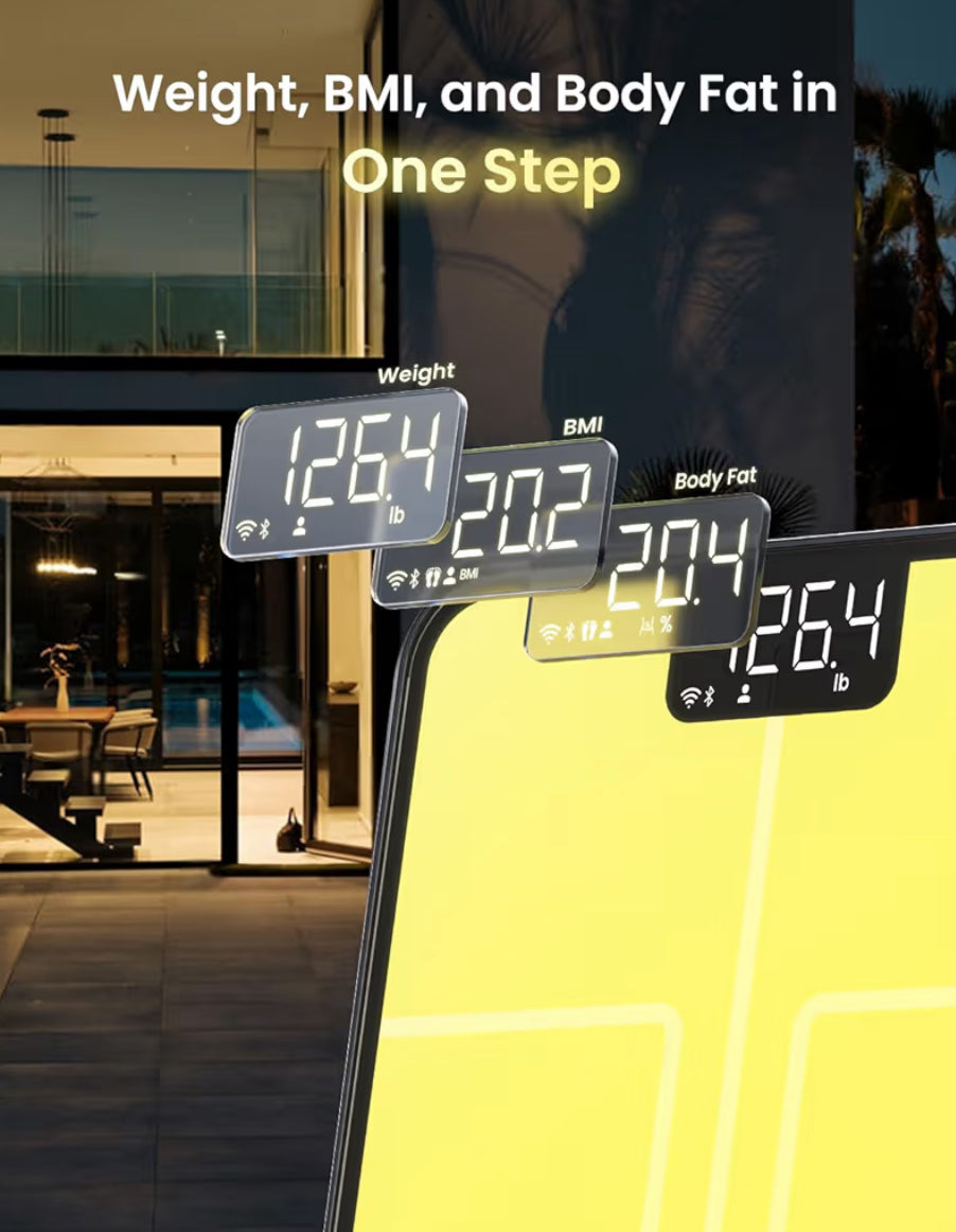 Smart Scale for Body Weight, BMI, Wi-Fi Rechargeable, RGB Lighting Sync with Fitness App