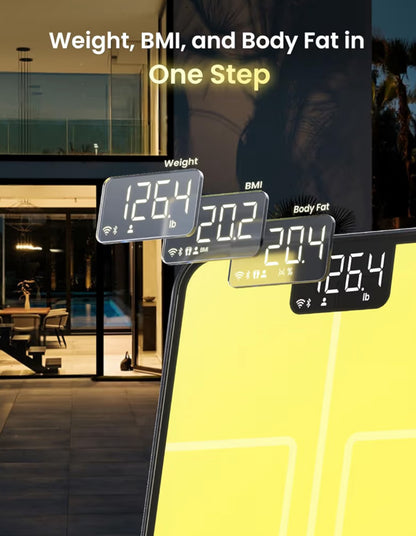 Smart Scale for Body Weight, BMI, Wi-Fi Rechargeable, RGB Lighting Sync with Fitness App