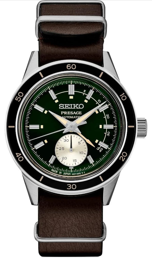 SEIKO Mans Groen Horlosieplaat Bruin Leerband Outomatiese Horlosie