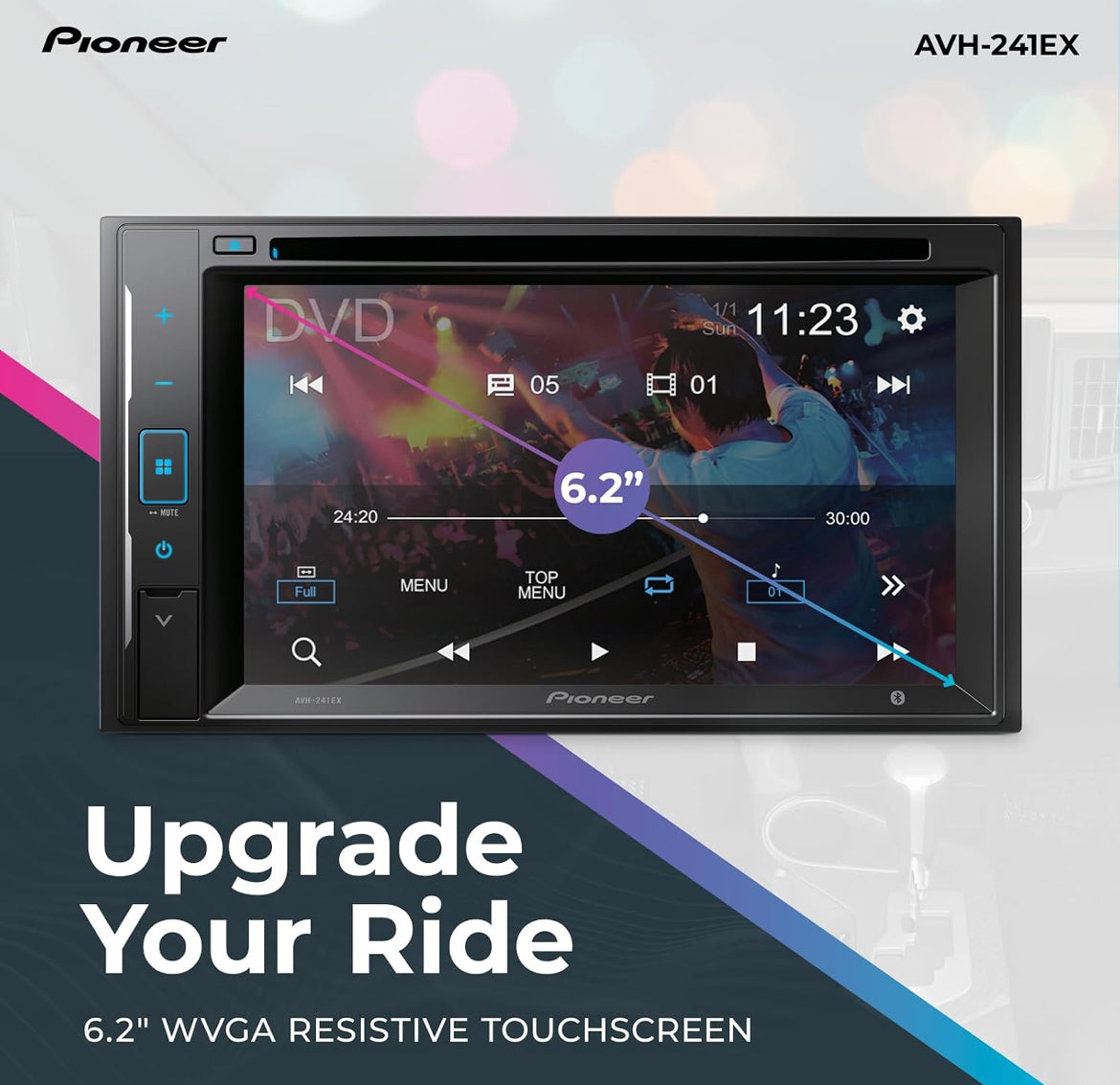 Pioneer AVH Series 6.2" Resistive Touchscreen Double Din Car Stereo DVD Multimedia Receiver, Bluetooth, Backup Camera Compatible, AM/FM Radio, USB, FLAC Playback, 13-Band EQ, 50W x 4 Preouts