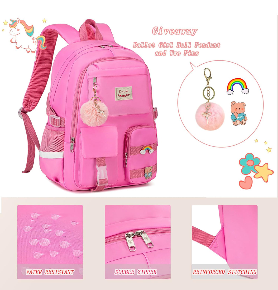 Backpack for girls Laptop Backpacks 15.6 Inch College Cute Bookbag Anti Theft Primary Elementary School Bag Casual Daypack for Teens Girls Women Students （Rose