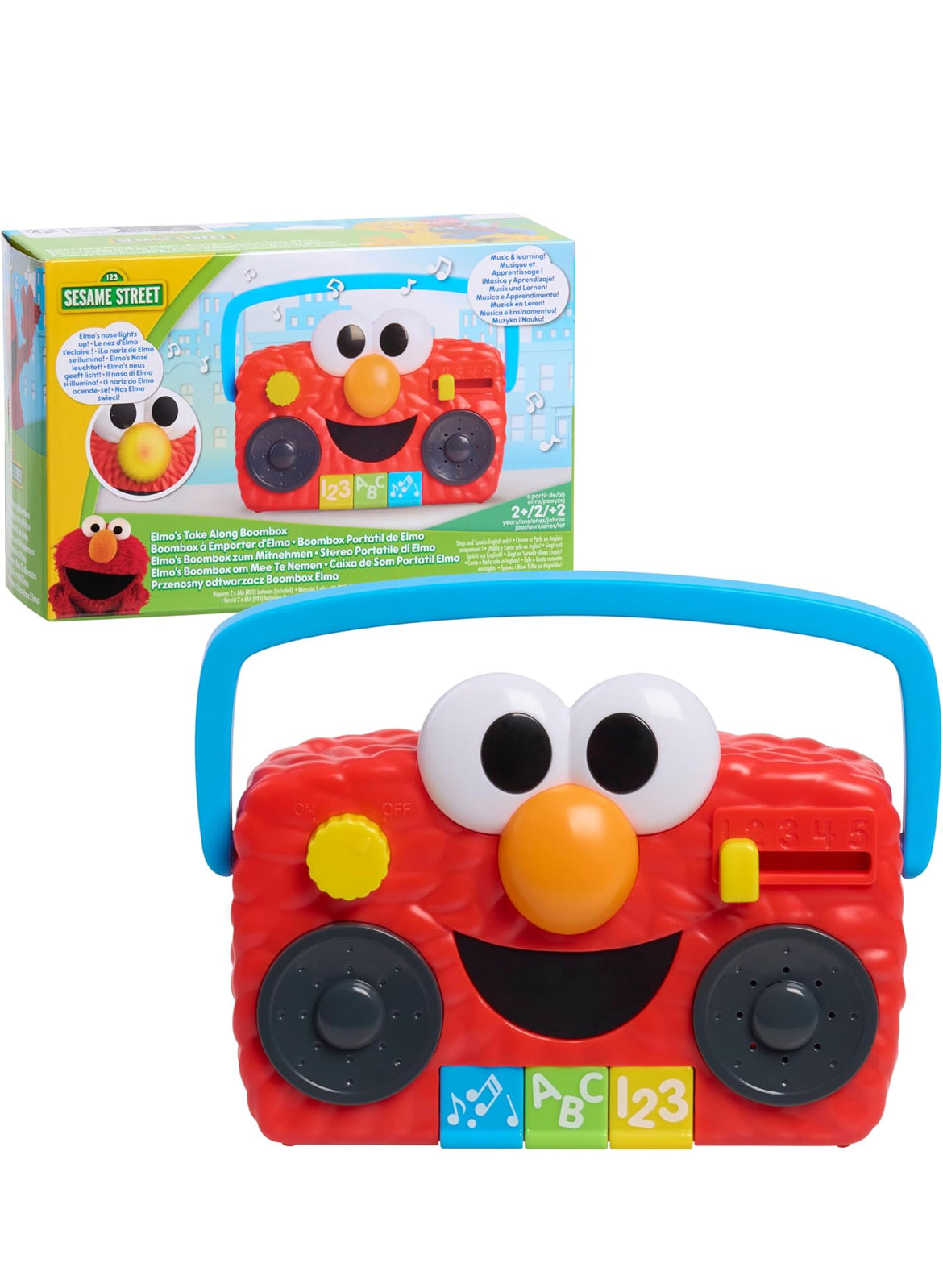 Just Play Sesame Street Elmo Take Along Boombox with Lights & Sounds, 5.5-inch Interactive Toy, Learning and Education, Kids Toys for Ages 2 Up