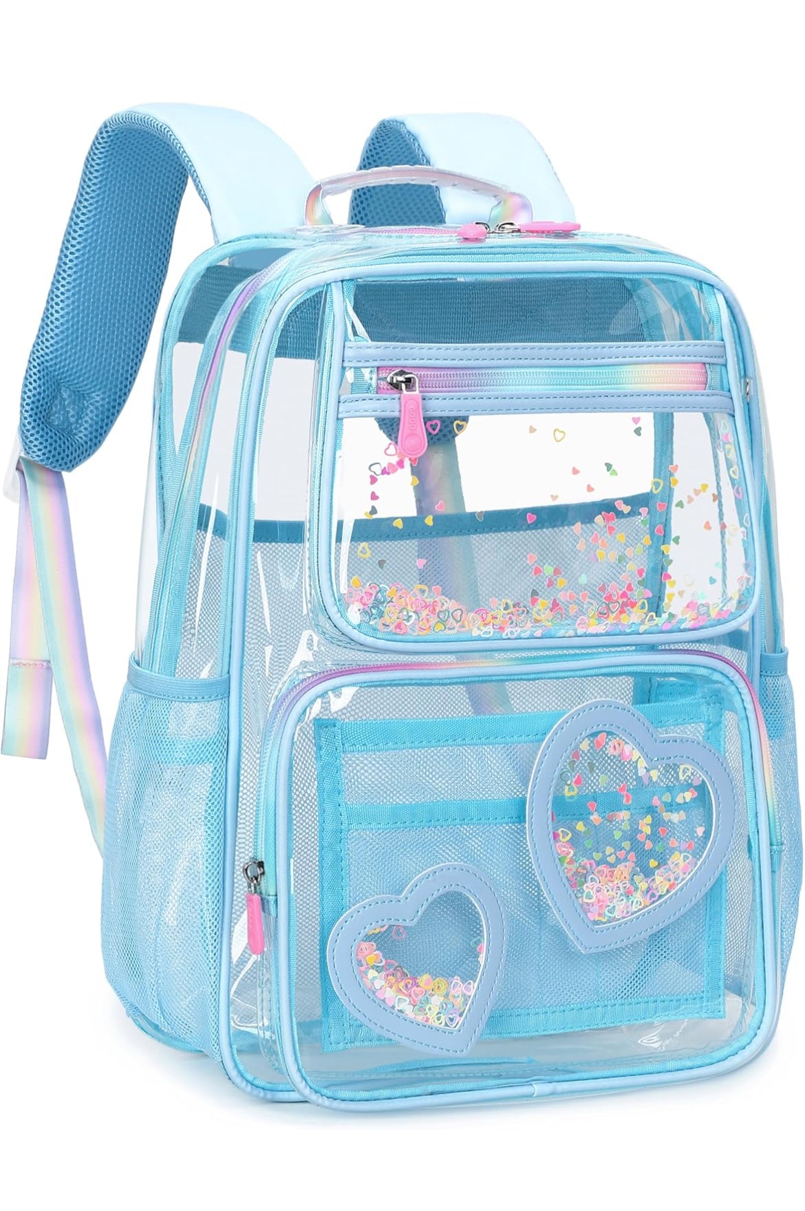 Clear Backpack for Girls Women Transparent Kids Elementary College School Bag Travel Laptop Backpacks Large Bookbags (Blue)