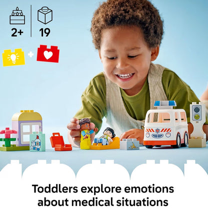 LEGO DUPLO Dorp Ambulans & Drywer Boustel Speelgoed – Voorskoolse Leer- en Opvoedkundige Ambulansspeelding vir Kleuters, Seuns en Meisies, Ouderdom 2+ – Voorgee Speel Baba Geskenkidee – 10447