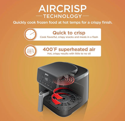 Ninja Air Fryer Pro 5-in-1, 5 QT Kapasiteit, Lugbraai, Bak, Braai, Herverhit en Dehidreer, Air Crisp Tegnologie, Kleefvrye Mandjie & Knapperbord, Grys, AF142