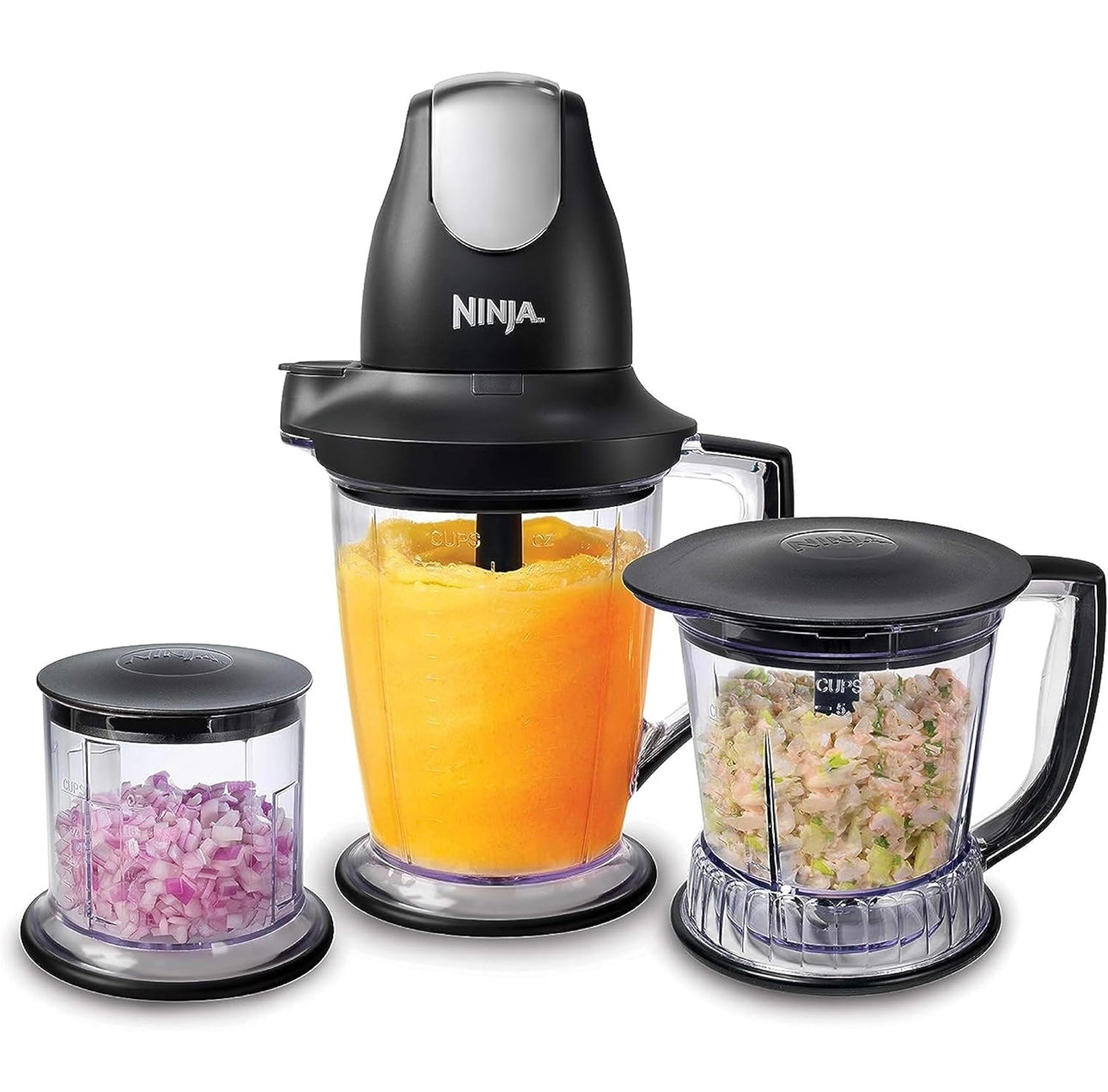 Ninja QB1004 Blender/Food Processor with 450-Watt Base, 48oz Pitcher, 16oz Chopper Bowl, and 40oz Processor Bowl - Black