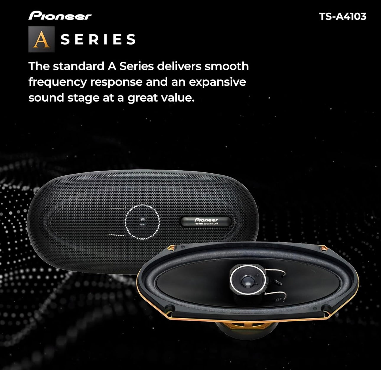 Pioneer TS-A4103, haut-parleurs audio de voiture 2 voies, gamme complète, qualité sonore claire, installation facile et réponse améliorée des basses, 4 haut-parleurs de 10 pouces