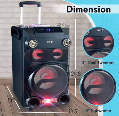 Draagbare Koordlose Bluetooth Karaoke PA-luidspreker - 8'' Subwoofer Klankstelsel met DJ-ligte, Herlaaibare Battery, FM Radio, USB / Mikro SD Leser, Mikrofoon, Afstandbeheer