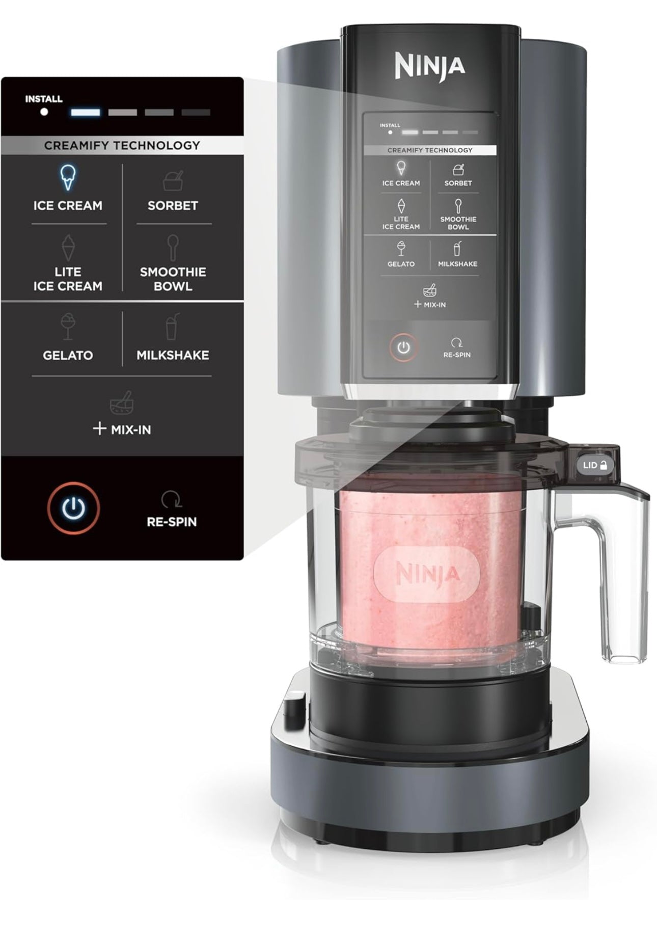Ninja CREAMi, Ice Cream Maker, Ice Cream, Gelato, Sorbet ,Milkshakes, Mix-ins, Smoothie Bowls & More, 7-in-1, Ice Cream Pints - Black (NC299AMZ)