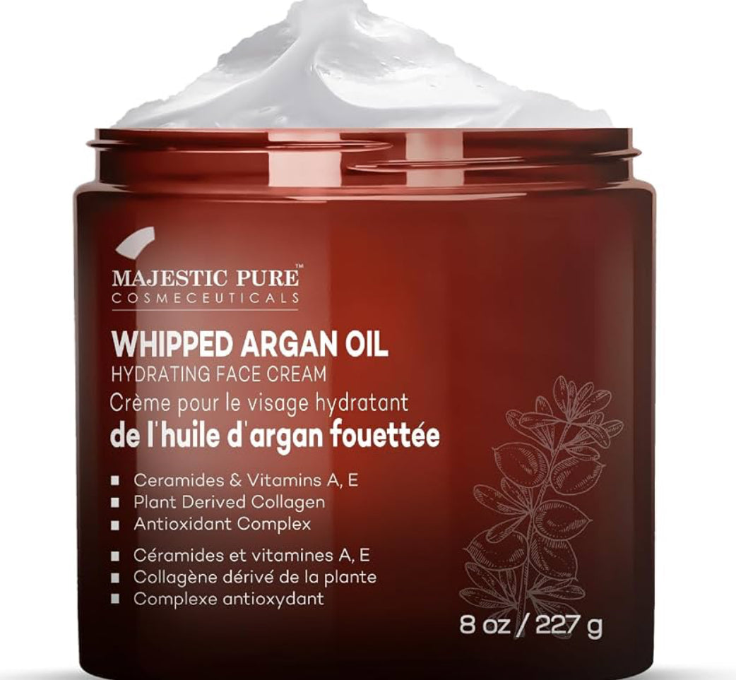 Suiwer Geklopte Arganolie Bevogtiger Gesigroom vir Vroue en Mans - Met Vitamien E A, Kollageen en Ceramiede - Hidreer Droë Vel, Olierige Vel, Verminder Voorkoms van Fyn Lyntjies – (236ml)