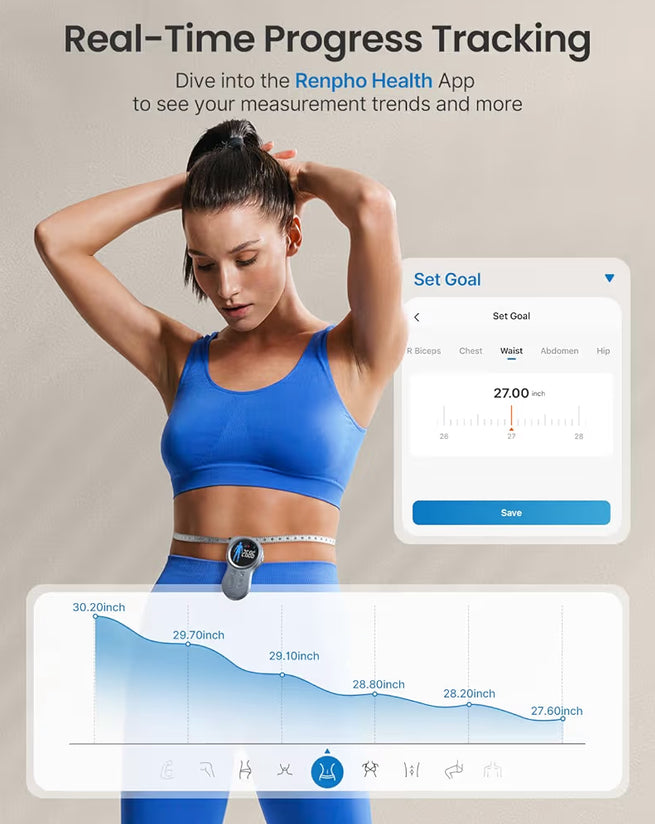 Smart Tape Measure w/ Large Display, Bluetooth Body Measuring with App for Weight Loss, Fitness Shape