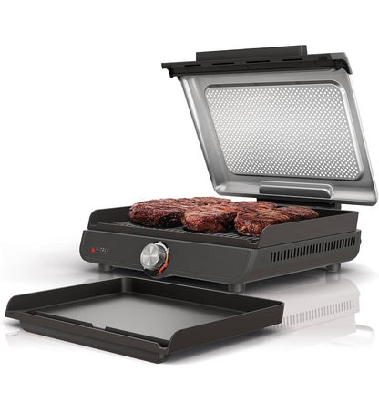 Ninja Griddle and Indoor Grill, 14 duim, Elektriese Braaipan, Vir Biefstuk, Burgers, Salm, Groente, en Meer, Pannekoekpan, Kleefvry, Skottelgoedwasser Veilig, 500F, Gelyke Gaarmaak, Silwer, GR101