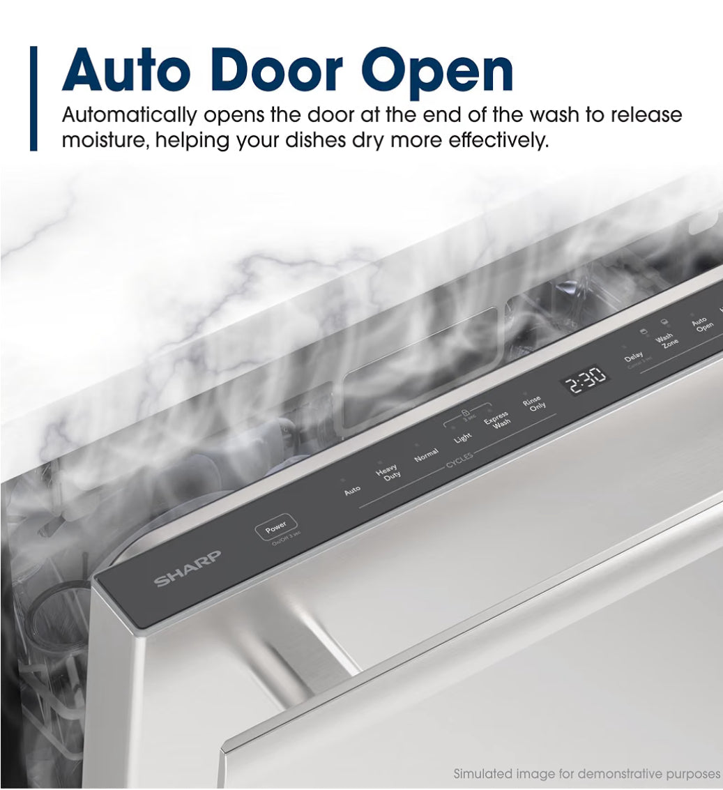 Sharp SDY6735DNS 24 in. Top Control Handle 49 dBA Dishwasher
49 dBA Quiet Operation, 16 Place Settings, Third Rack, Auto Door Open Drying