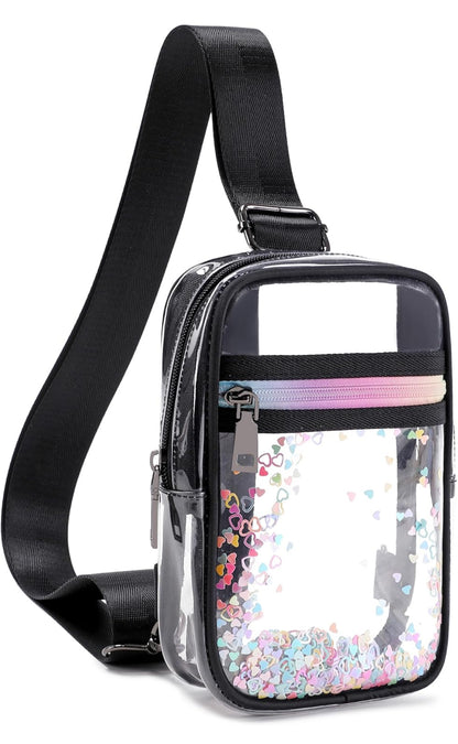 Clear Crossbody Bags for Women Girls Stadium Approved Sling Pack Bag Shoulder Belt Purses Transparent Chest Backpack