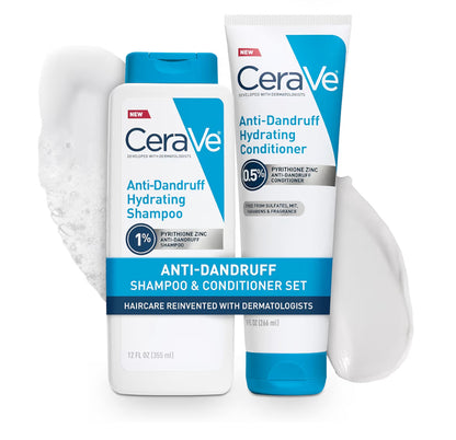 CeraVe Hydrating Anti Dandruff Sjampoe en Opknapper Stel, Pyrithione Zinc Behandeling met Ceramides, Hialuroonsuur & Niasinamied
